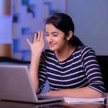 Student waving at laptop – Virtual High School